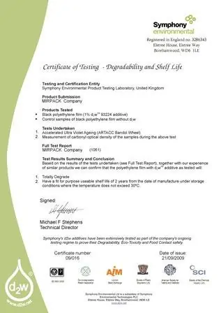 Сертификат Биоразложения ENG